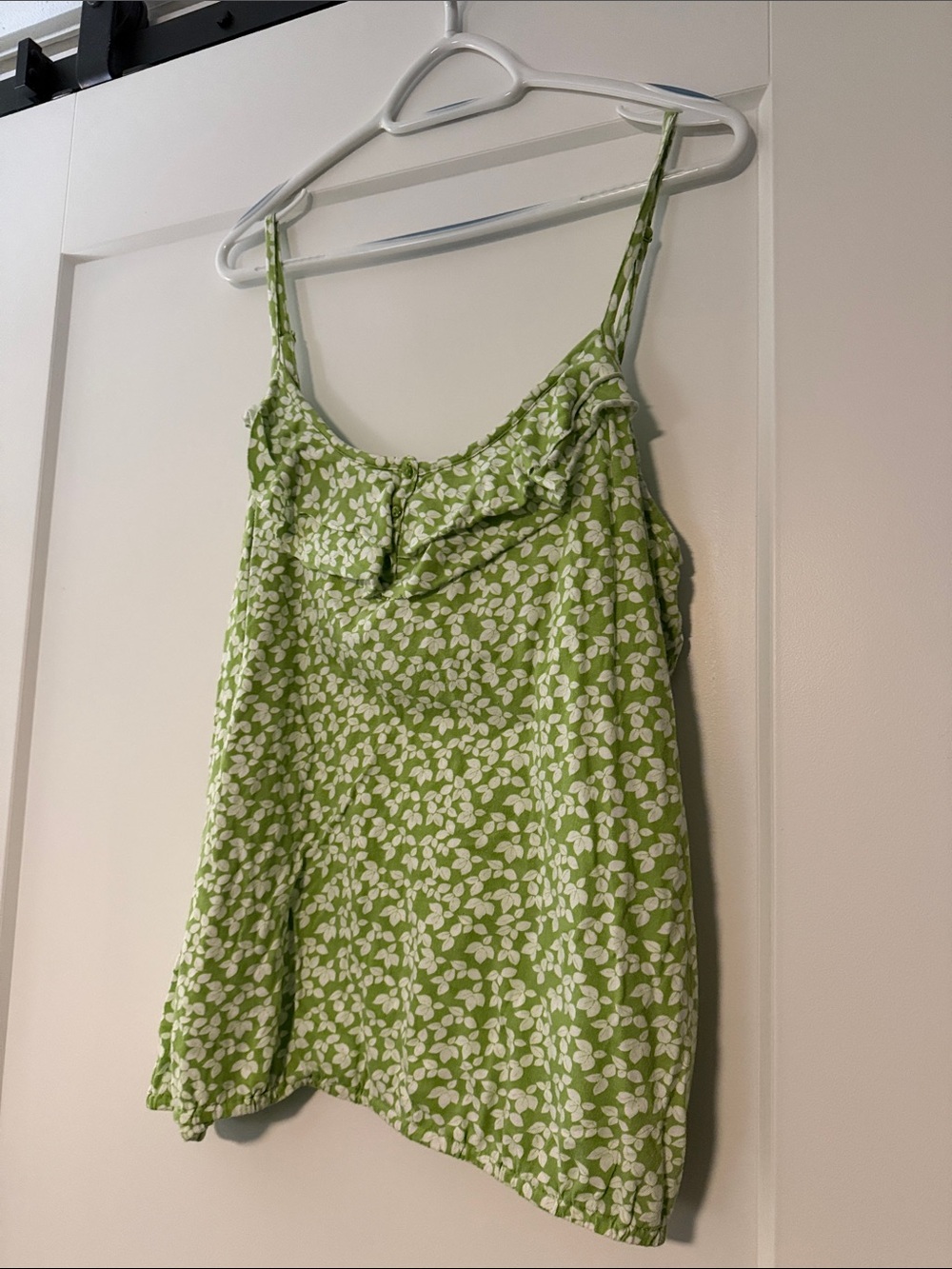 Lane Bryant Green and White Floral Ruffle Cami